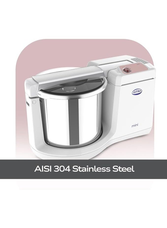 Ultra Mini 1.25 Litre Table Top Wet Grinder - White | Fast Grinding Conical Stones, 150W Power & 1 Years Warranty | AISI 304 Food-Grade SS Multi Utility Cylindrical Drum, Compact Design for Kitchen - Image 5